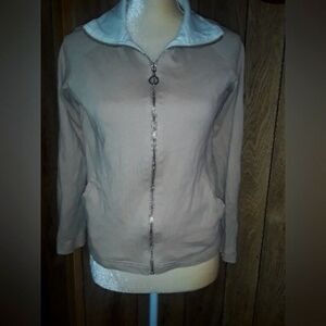 Womans XS Jacket New York Jean's Tan Coffee and White Colored Zip up Jacket